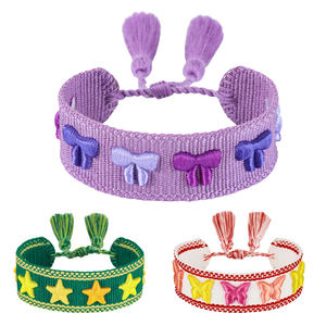 Bracelet brodé 3D avec motif <span class=keywords><strong>d</strong></span>'étoile, papillon, cœur, logo personnalisé, mot et tissu avec lettres, bracelet tissé <span class=keywords><strong>d</strong></span>'<span class=keywords><strong>amitié</strong></span> - Product Image 1
