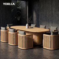 Ensemble de table à manger de patio en teck de qualité supérieure, résistant aux intempéries, table ovale sur piétement, mobilier de jardin et de resort