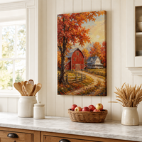 Poster Cetak Kanvas Abstrak Autumn Red Barn Farm Seni Dinding Siap Digantung Dekorasi Ruang Tamu Hotel yang Dapat Disesuaikan