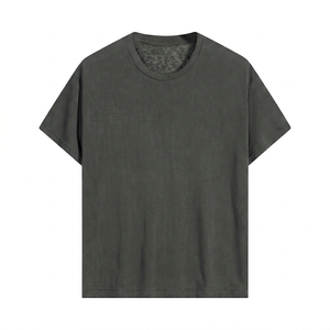 เสื้อยืดคอกลมแขนสั้นสีเทาเข้มสำหรับผู้ชาย ทรงปกติ สีพื้น ผ้าเจอร์ซีย์ลำลอง คอตตอน - Product Image 1