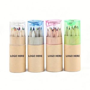Lápices de Colores Portátiles en Tubo con Sacapuntas, Mini 12 con Logotipo Personalizado, para Niños - Product Image 1