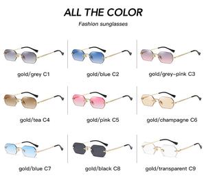 משקפי שמש מלבן משקפיים קטנים גברים משקפיים polygon כחול גוונים זהב נשים מחשב PC למבוגרים יוניסקס אופנתי משקפי שמש 2 יח' - Product Image 5