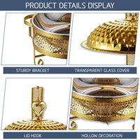 Ensemble de plats chauds en acier inoxydable doré fourni par l'usine, couvercle décoratif en diamant, alimenté au combustible, style royal moderne de luxe pour hôtel