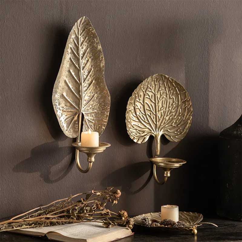 Nordic Retro Metal Leaf Living Room Party Supplies Gift Wall Decoration Gold Lighting Candle Holder