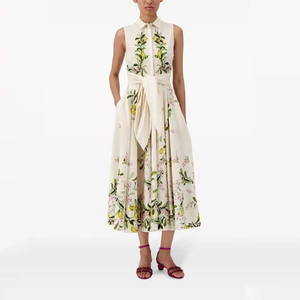 เดรสเชิ้ตแขนกุดลายเลมอนสำหรับผู้หญิง พร้อมเข็มขัด ทรงเอไลน์ ความยาวปานกลาง - Product Image 2