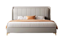 Lit Double King Size de Luxe Européen en Bois de Pin et Cuir, Cadre de Lit Inclinable, Style Moderne Rafraîchissant avec Panneaux en Contreplaqué Souple