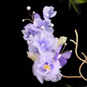Antiguo púrpura Hanfu nuevo tocado Original hecho a mano Flor de seda tocado par Clip danza clásica aleación tocado - Product Image 2