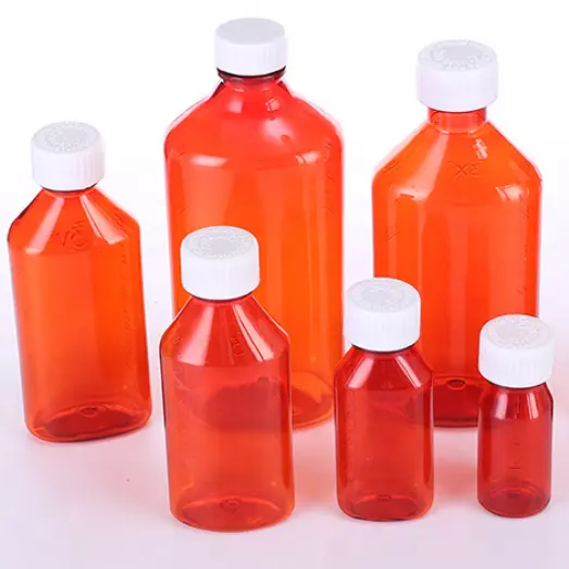 2OZ di alta qualità all'ingrosso ambra plastica medicina liquidi bottiglia ovale per prodotti chimici