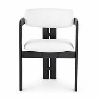 Chaise sans accoudoirs en bois noir avec structure en H, assise et dossier rembourrés en bouclette blanche, pour hôtel, banquet, restaurant