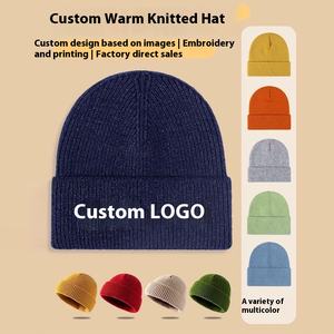 للبيع بالجملة قبعة صوف شتوية محبوكة ترويجية عالية الجودة مطرزة سادة قماش يتميز بشعار مخصص قبعة جمجمة - Product Image 5