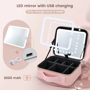 Borsa portatile per il trucco con specchietti illuminati <span class=keywords><strong>porta</strong></span> cosmetici <span class=keywords><strong>da</strong></span> viaggio Organizer con 3 luci colorate per specchio <span class=keywords><strong>porta</strong></span> pennelli - Product Image 4