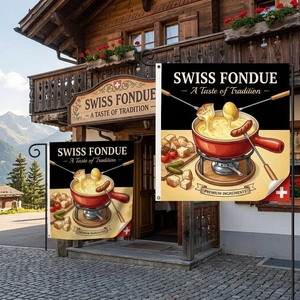 Drapeau promotionnel personnalisé en polyester non tissé pour fondue au fromage <span class=keywords><strong>suisse</strong></span>, résistant aux UV, imprimé numériquement pour l'extérieur - Product Image 2