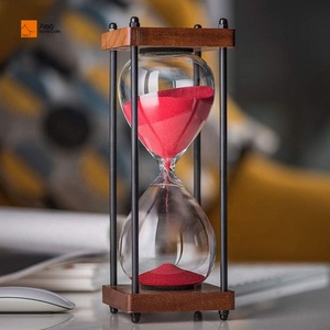 Lớn cổ điển Kính hẹn giờ 60 90 phút cát đỏ bằng gỗ kim loại đồng hồ cát trang trí chai trong suốt cát kính đồng hồ cát - Product Image 1