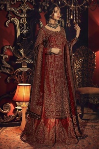 2021 Stylish Bridal Dress with Long <b>Kurta</b> & Lehenga Embellished in Crystal Glass Beads Stone Work Traditional <b>Silk</b> for Parties - Product Image 2