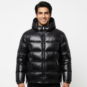 Nouveau Manteau d'Hiver en Duvet Noir de Haute Qualité avec Logo Personnalisé Streetwear Col Debout Devant Vestes d'Hiver en Toile Remplis de Coton pour Hommes - Product Image 1