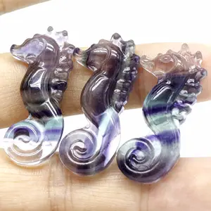 Scultura di cristallo commercio all'ingrosso di fluorite di pietra naturale intagliato a mano bella fluorite sea horse per regalo carino