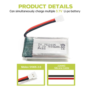 Chargeur de batterie au Lithium 3.7V 400mAh, 5 pièces, SYMA Q11 H99W H31 H6C H98 AT-96 TR-C385 TR-P51 TR-F22, pour Drone Quadcopter CN - Product Image 4