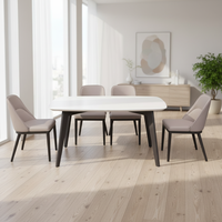 Ensemble de table à manger minimaliste moderne en marbre avec pieds en bois ovales, 4 chaises pour cuisine et salle à manger