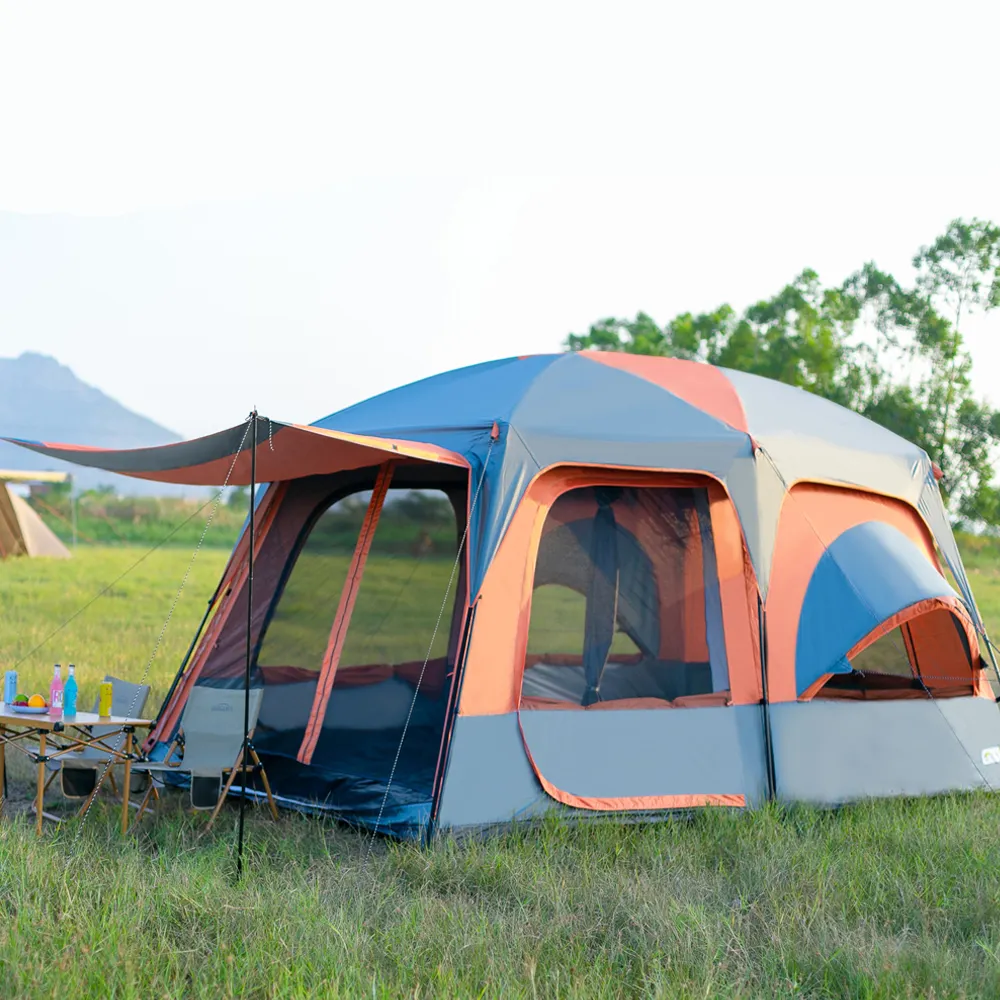 MOQI Top Grade 5-8 People Orange Party Tent Outdoor Double Layer Two Bedrooms 210T Rainproof Waterproof Camping Tent for Sale