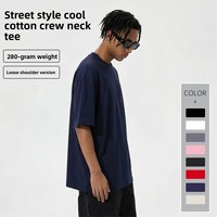 Kaos Pria Lengan Pendek Retro Musim Semi/Panas 2026, Bahan Katun Murni Tebal 280g, Model Longgar, Warna Solid Vintage