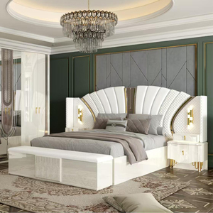 Ensemble <span class=keywords><strong>de</strong></span> meubles <span class=keywords><strong>de</strong></span> chambre à coucher <span class=keywords><strong>de</strong></span> luxe classique, moderne, blanc, avec <span class=keywords><strong>lit</strong></span> King Size et cadre en bois double avec rangement, pour villa royale - Product Image 1