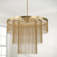 Lustre à franges moderne vintage glamour en laiton vieilli pour escalier, salon, villa, projet commercial haut de gamme