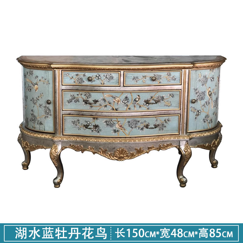 Lac bleu fleurs de pivoine et oiseaux (150*48*85)