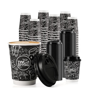 แก้วกาแฟร้อนกระดาษสีดำแบบใช้แล้วทิ้ง ขนาด 16 ออนซ์ 8 ออนซ์ 12 ออนซ์  แบบสองชั้น ย่อยสลายได้เองตามธรรมชาติ - Product Image 1