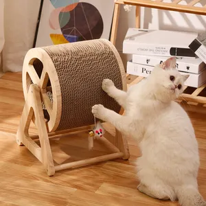 Rullo tiragraffi per gatti in legno massello rimovibile ruota panoramica base stabile raschietto verticale per animali domestici giocattolo per gatti tiragraffi per gatti con campana