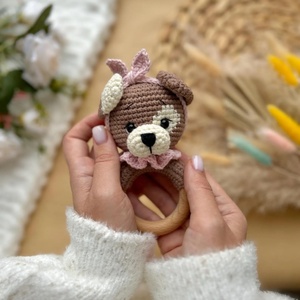 Sonajero de Ganchillo Hecho a Mano de Algodón con Forma de Animal, Anillo de Madera <span class=keywords><strong>Natural</strong></span>, <span class=keywords><strong>Mordedor</strong></span> para Bebés, Juguetes Sensoriales para Recién Nacidos, Cachorros, <span class=keywords><strong>Mordedor</strong></span> para Bebés - Product Image 3