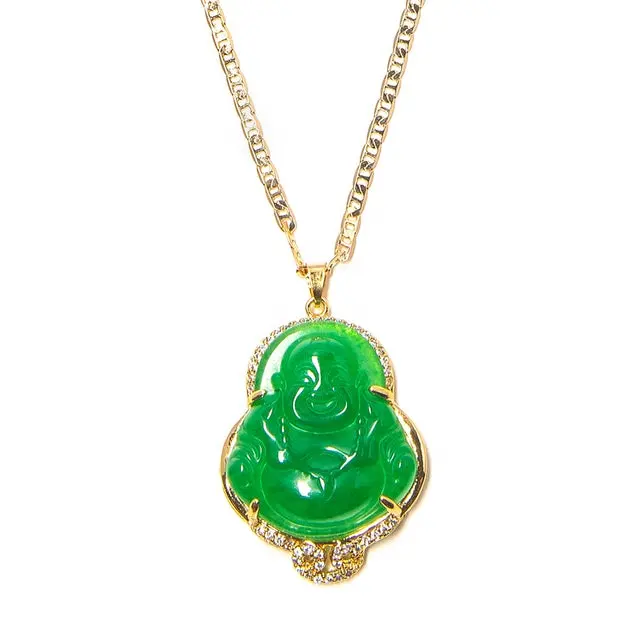 Colgante de Buda de Jade de acero inoxidable, joyería chapada en oro, personalizada, venta al por mayor