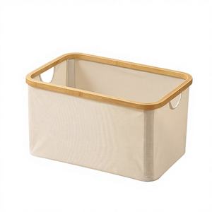 <b>Bamboo</b> <b>Laundry</b> Hamper Storage <b>Basket</b> for Bedroom Bathroom Dorm-Eco-Friendly Modern Clothing Organizer with Space-Saving Design - Product Image 1