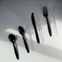 Couverts jetables Bakken en plastique robuste, 4,2 g, lot de 100 pièces (fourchettes, couteaux, cuillères), résistants à la chaleur, transparents