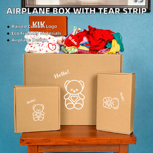Boîte en carton ondulé personnalisée en forme d'avion avec bande déchirable pour enfants, en matériaux recyclés, emballage gaufré pour envoi postal, pelliculage mat - Product Image 6