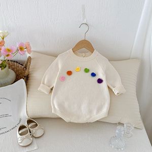 Combinaison barboteuse pour <span class=keywords><strong>fille</strong></span> Angou Baby, style coréen, en coton floral à six couleurs, col rond, couleur unie, automne et hiver - Product Image 4