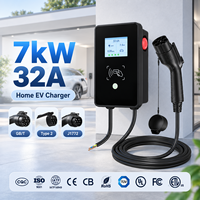 Chargeur mural intelligent pour véhicule électrique 7 kW, type 2 GB/T J1772 32A, RFID, WiFi, Bluetooth, application Tuya, IP67, fournisseur OEM ODM