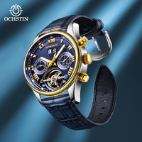 Ochstin Nouvelle montre mécanique automatique à tourbillon, haut de gamme, résistante à l'eau, aiguilles lumineuses, bracelet en cuir véritable, pour homme