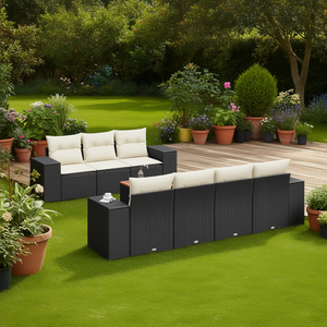 Black Pe <b>Rattan</b> Garden <b>Sofa</b> Set 6 Seater Outdoor Furniture Weather Resistant Contemporary Design - Product Image 2