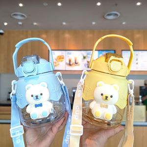 Cartoon <b>Bear</b> Water <b>Bottle</b> 1200ml With Strap For Outdoor Sports Fitness Drink Cup - Product Image 1