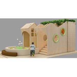 منطقة لعب داخلية خشبية فاخرة مخصصة وصديقة للبيئة مع زلاقات تسلق وحوض كرات - Product Image 3