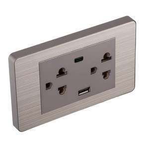 Enchufe múltiple doméstico de doble pared estándar tailandés serie 118 con panel de metal cepillado, interruptor y enchufe eléctrico. - Product Image 6