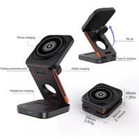 Chargeur Sans Fil 15W, Recharge Rapide Magnétique 3-en-1 Pliable, Station de Charge Portable pour Apple Watch iPhone AirPods