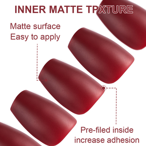 Boîte 300 pièces Nail Art décalcomanies vin rouge moyen Long couleur unie <span class=keywords><strong>faux</strong></span> ongles tête carrée artistique plein bâton fini Patch - Product Image 3