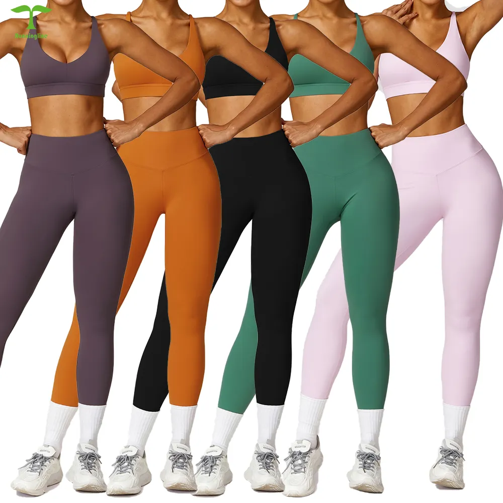 2024 Best Seller Crop Top High Waist Leggings Suit Active Wear Plus Size Workout Sets Breathable Sport Bra Yoga Pants