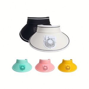 Sombrero de ala ancha personalizado con logo para exteriores, sin parte superior, con ventilador USB recargable, protección solar y visera refrescante. - Product Image 1
