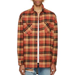 Custom Sleeves Men's Street Wear Shirts Plaid Zipper Curve Hem Flannel Shirts Oversize Check Raw <b>Edge</b> Button up Shirts for <b>Male</b> - Product Image 2