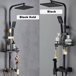 HEZEE Modern European Wall Mounted Bathroom Luxury Black Gold Smart Square Rainfall Mixer <strong>Shower</strong> System Slide <strong>Bar</strong> Ceramic <strong>Valve</strong> - Product Image 6