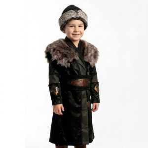 Costume traditionnel ottoman Ertugrul Gazi pour enfants avec col en fourrure - Bleu foncé, tenue de circoncision turque, kaftan royal pour mariage - Product Image 1