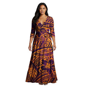 Vestido Polinesio Tapa con Diseño Hawaiano, Talla Grande, con Bolsillos, Estampado Samoano, Elegante, Personalizable, Vestidos Largos para Mujer - Product Image 2