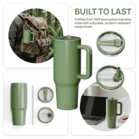 Nuevo Vaso Térmico de Acero Inoxidable 100% Hermético de 40oz, Doble Pared con Aislamiento al Vacío, 6-12 Horas de Aislamiento Térmico, con Asa y Pajita, Libre de BPA